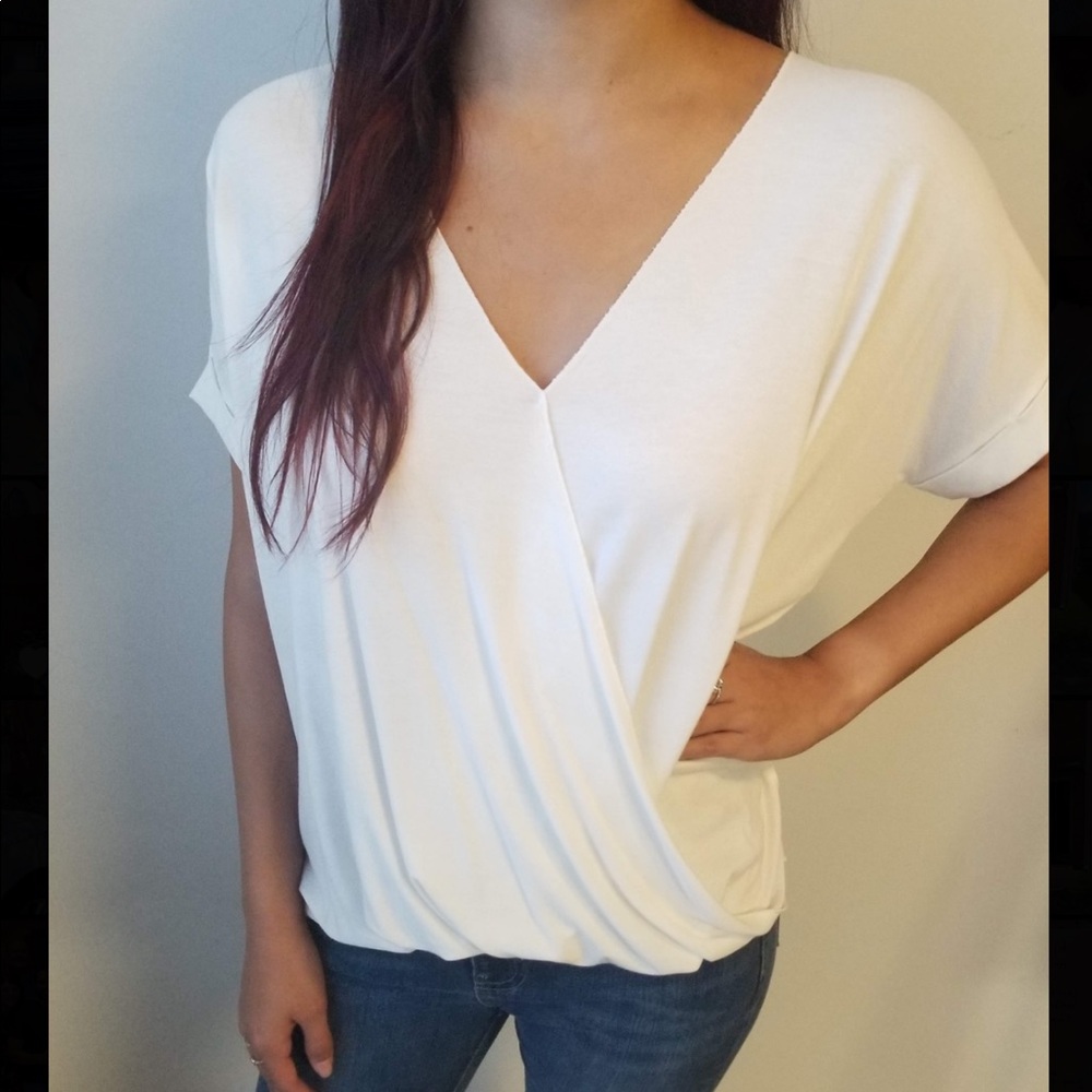 Double Zero- Basic V-Neck Wrap Top (WHITE)